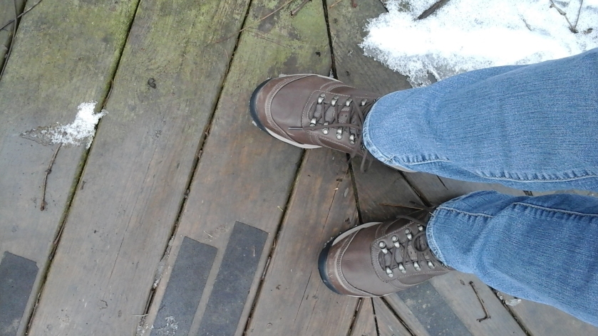 On the walking bridge, with snow and ice and moss. But I'm here!